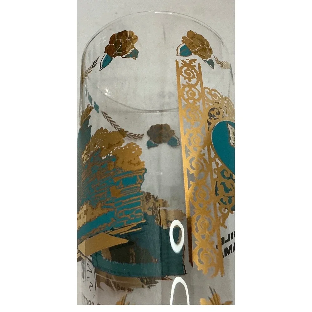 Vintage Souvenir Highball Glasses Busch & Bellingrath Gardens Gold Teal